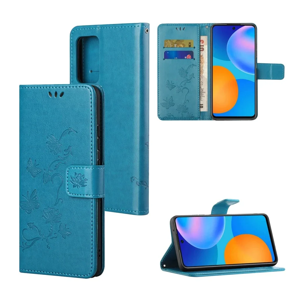 Xiaomi Redmi 10 Mobiletui med sommerfugler, Blå Xiaomi Redmi 10 Mobiletui med sommerfugler, Blå