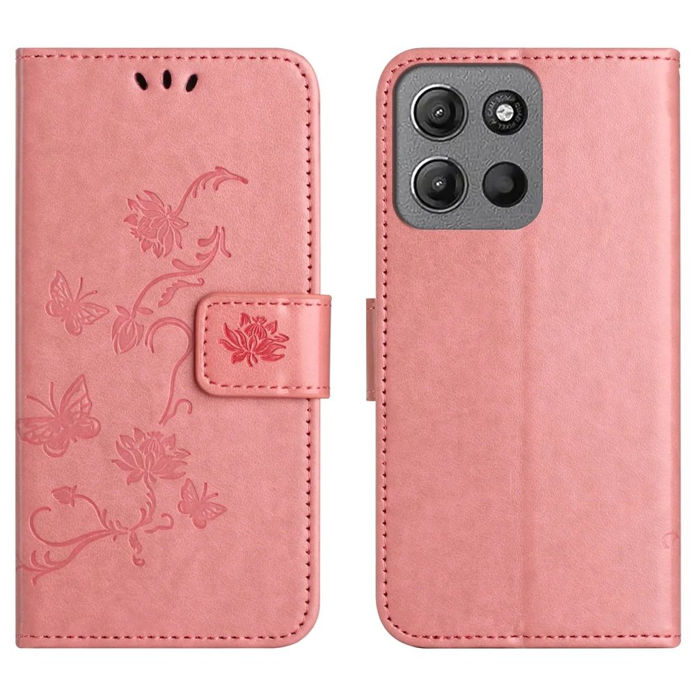 Motorola Moto G77 Mobiletui med sommerfugler, Rosa Motorola Moto G77 Mobiletui med sommerfugler, Rosa