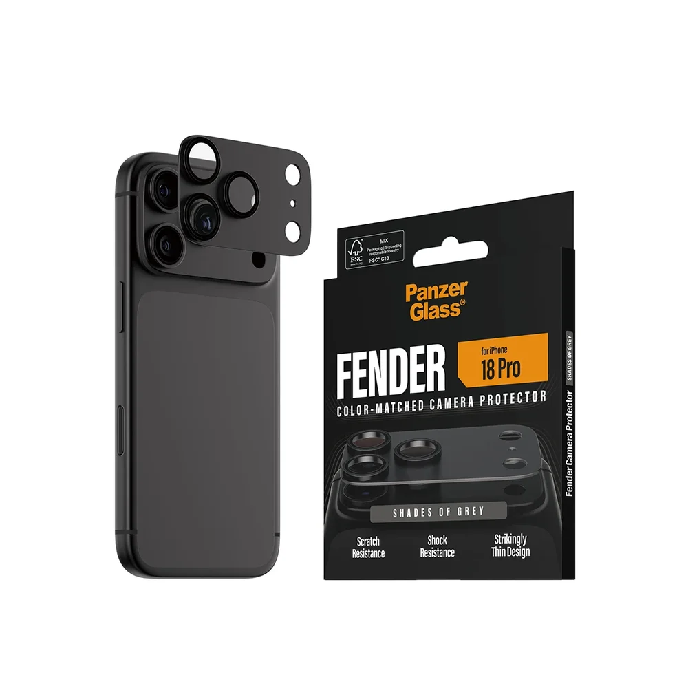 PanzerGlass iPhone 18 Pro Fender heldekkende kamerabeskyttelse, Shades of Grey