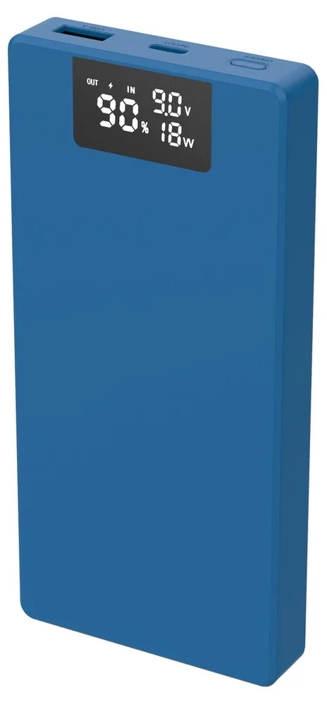 Clas Ohlson Powerbank med display USB-A + USB-C 10000 mAh PD 20W, Blå Clas Ohlson Powerbank med display USB-A + USB-C 10000 mAh PD 20W, Blå