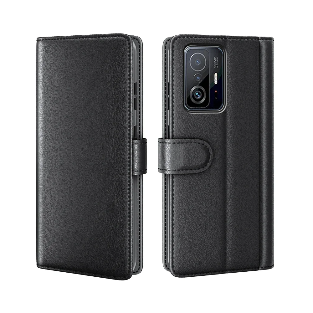 Xiaomi 11T/11T Pro Lommeboketui i ekte skinn, Svart Xiaomi 11T/11T Pro Lommeboketui i ekte skinn, Svart