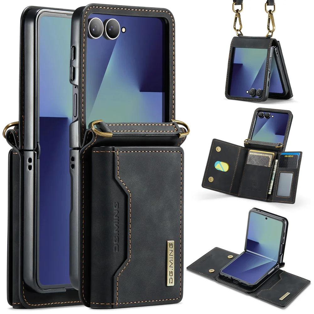 DG.MING Samsung Galaxy Z Flip 7 Deksel med innebygd lommebok, Svart