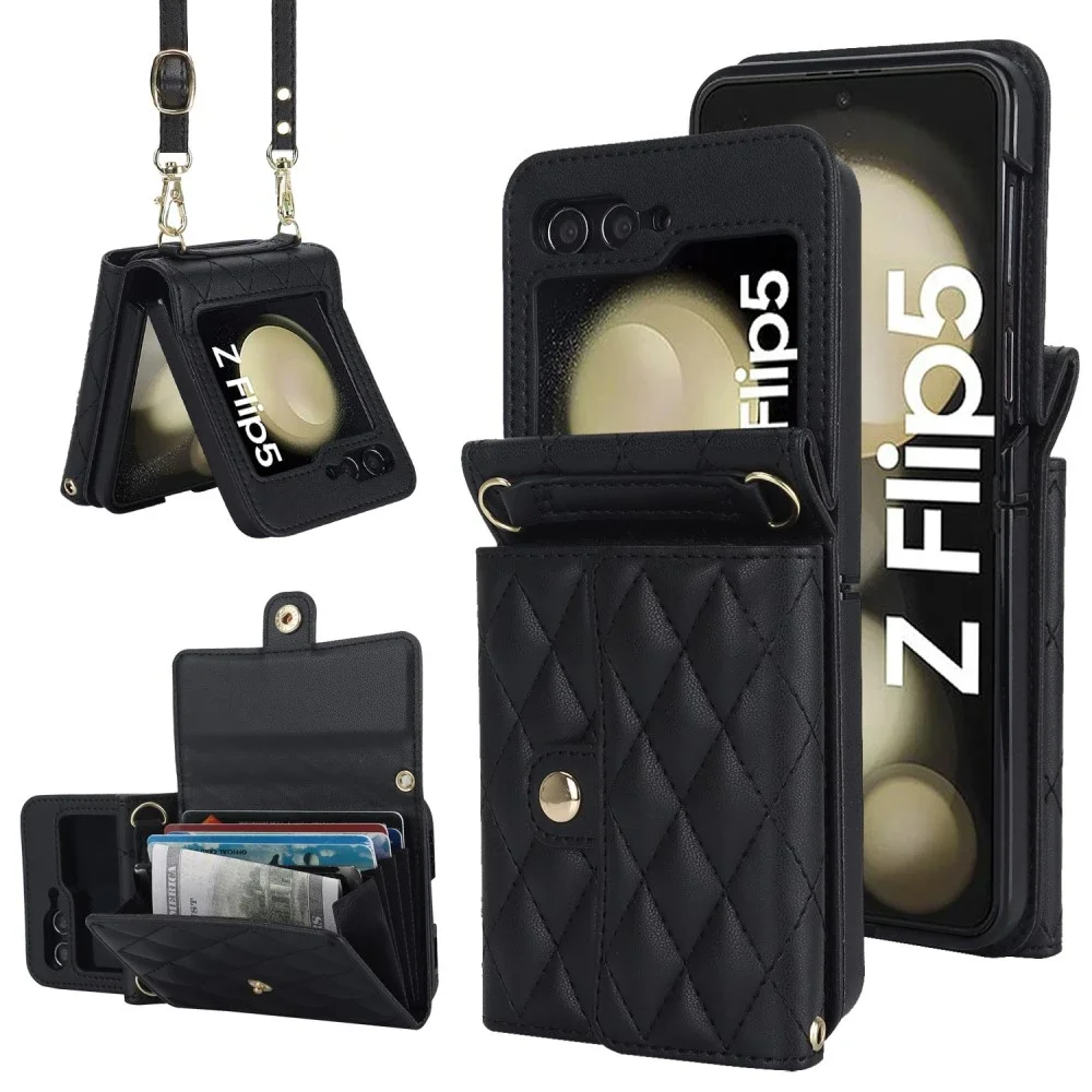 Samsung Galaxy Z Flip 5 Quilted lommebokdeksel med RFID-beskyttelse Svart Samsung Galaxy Z Flip 5 Quilted lommebokdeksel med RFID-beskyttelse Svart