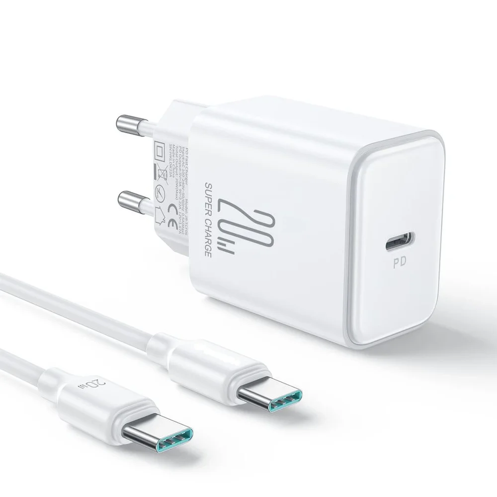 NEXTBATT Hurtiglader 20W PD med 60W USB-C-kabel 1m, Hvit NEXTBATT Hurtiglader 20W PD med 60W USB-C-kabel 1m, Hvit