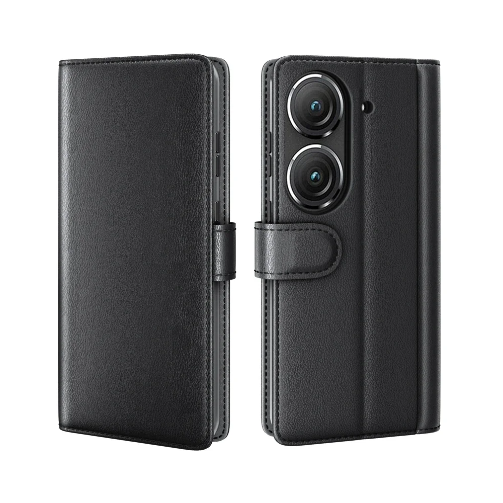 Asus ZenFone 10 Lommeboketui i ekte skinn, Svart Asus ZenFone 10 Lommeboketui i ekte skinn, Svart