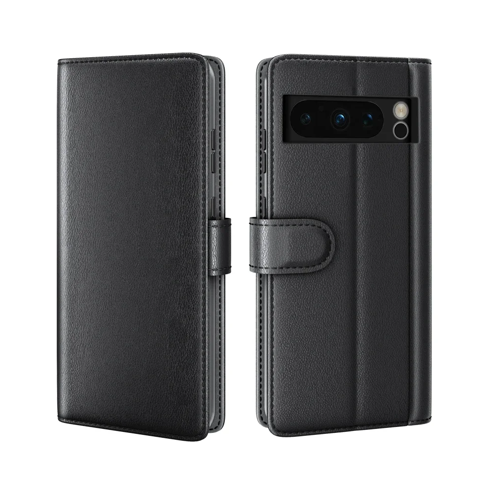 Google Pixel 8 Pro Lommeboketui i ekte skinn, Svart Google Pixel 8 Pro Lommeboketui i ekte skinn, Svart