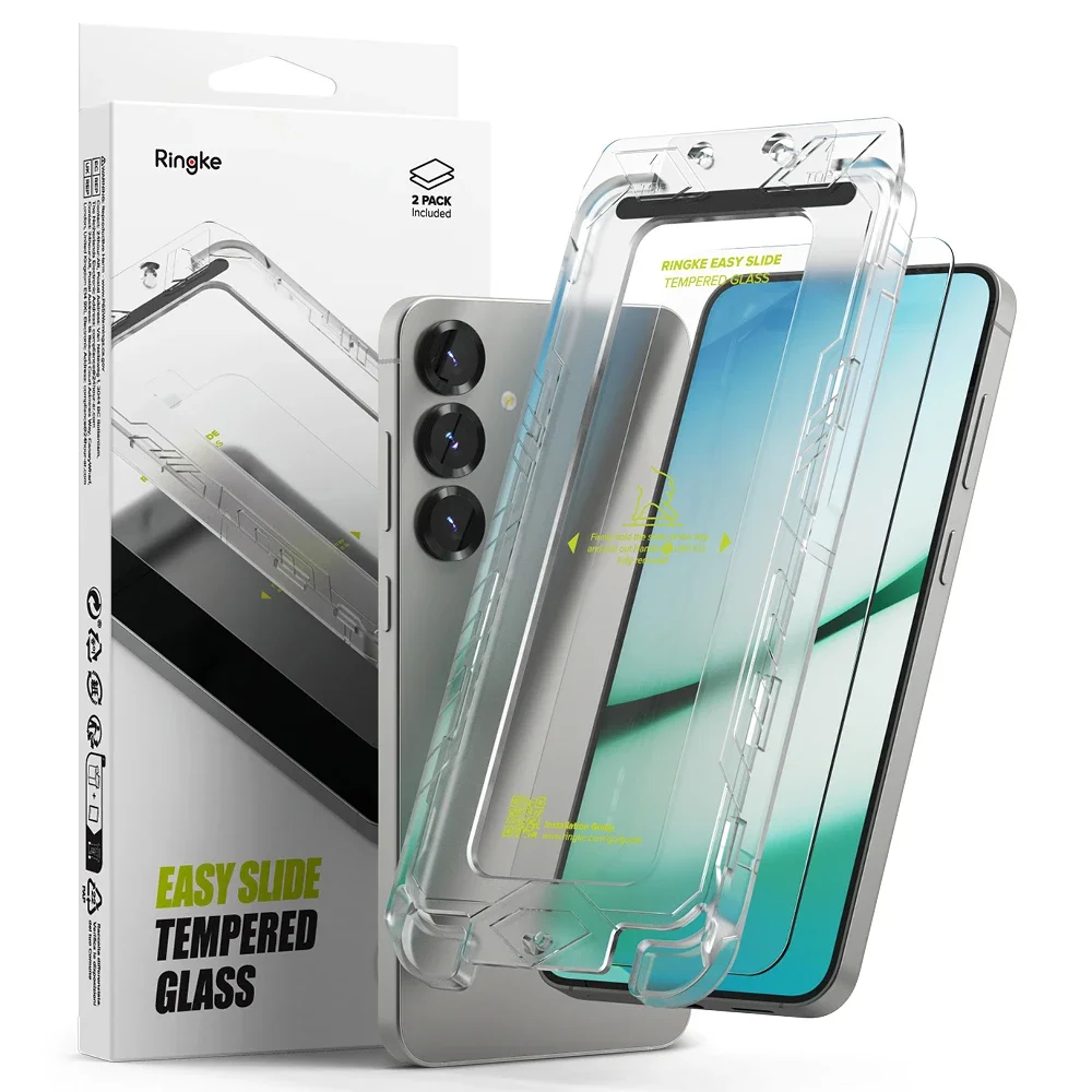 Ringke Samsung Galaxy S25 Skjermbeskytter i glass med monteringsramme (2-pack)