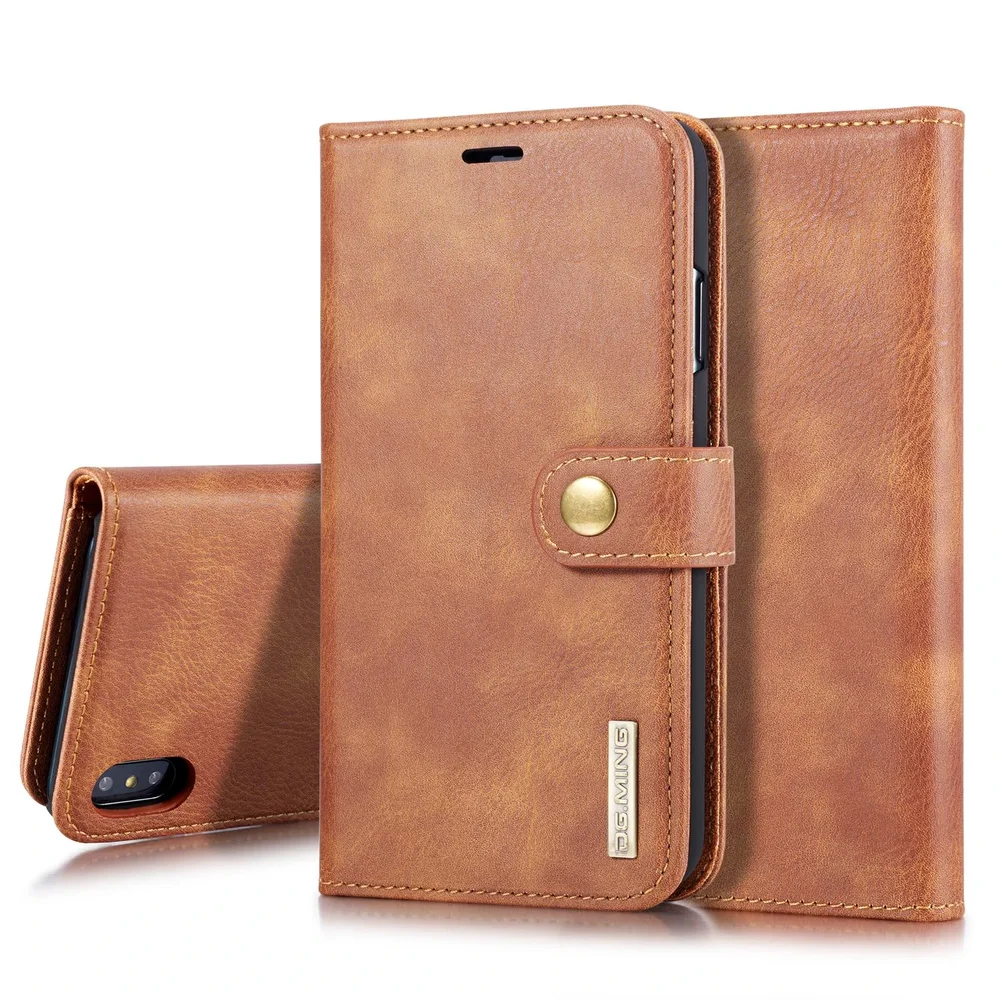 DG.MING iPhone Xs Max Lommeboketui med avtakbart deksel, Cognac DG.MING iPhone Xs Max Lommeboketui med avtakbart deksel, Cognac