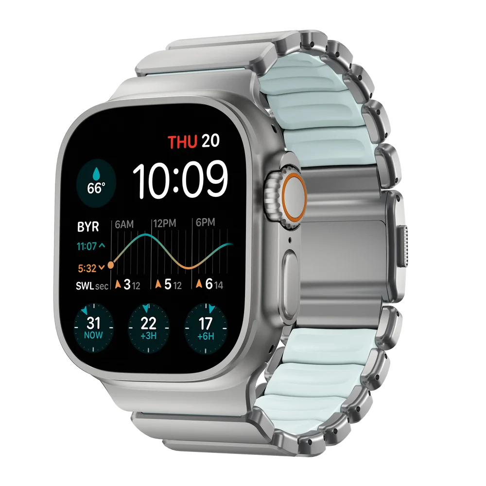Nomad Apple Watch Series 11 46mm Reim Stratos, Natural Titanium - Icy Blue Glow