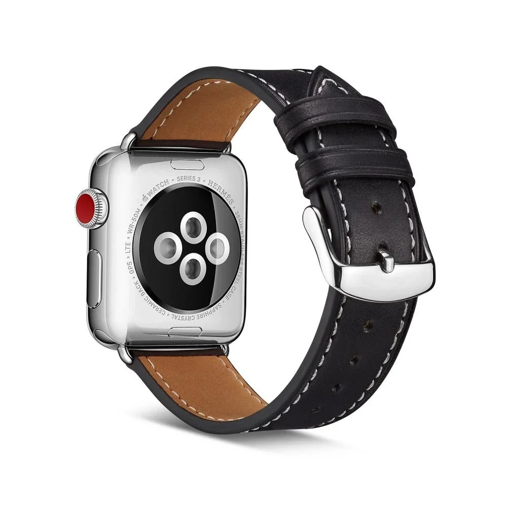 Apple Watch Series 11 42mm Reim i ekte skinn, Svart