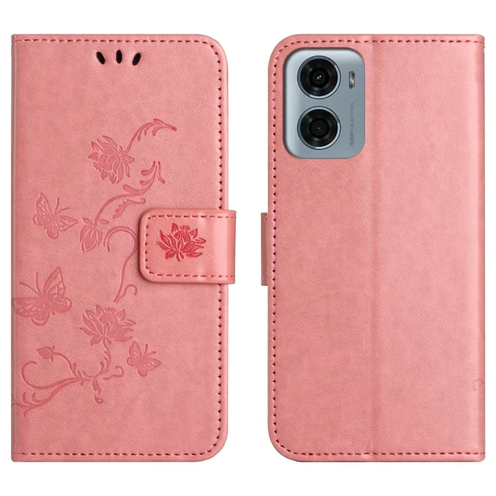 Motorola Moto G05 Mobiletui med sommerfugler, Rosa Motorola Moto G05 Mobiletui med sommerfugler, Rosa