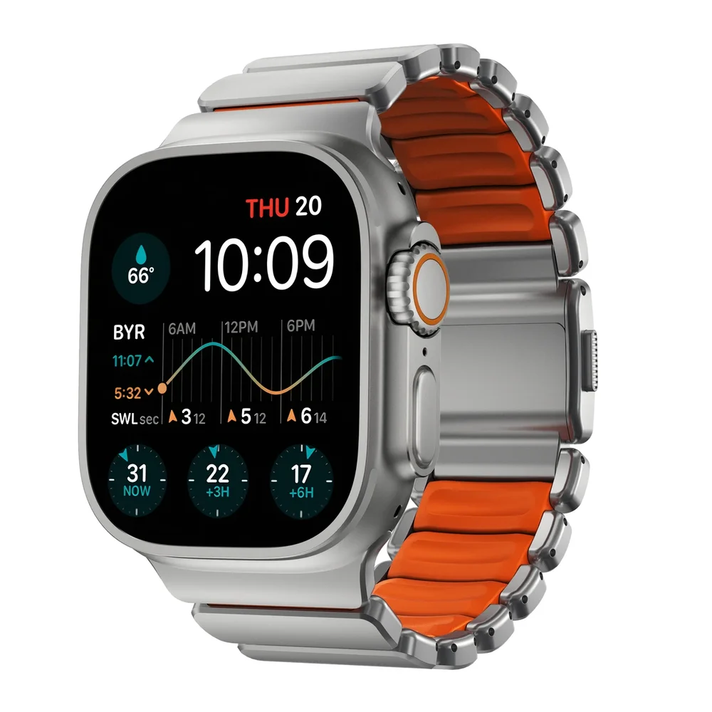 Nomad Apple Watch Series 11 46mm Reim Stratos, Natural Titanium - Ultra Orange