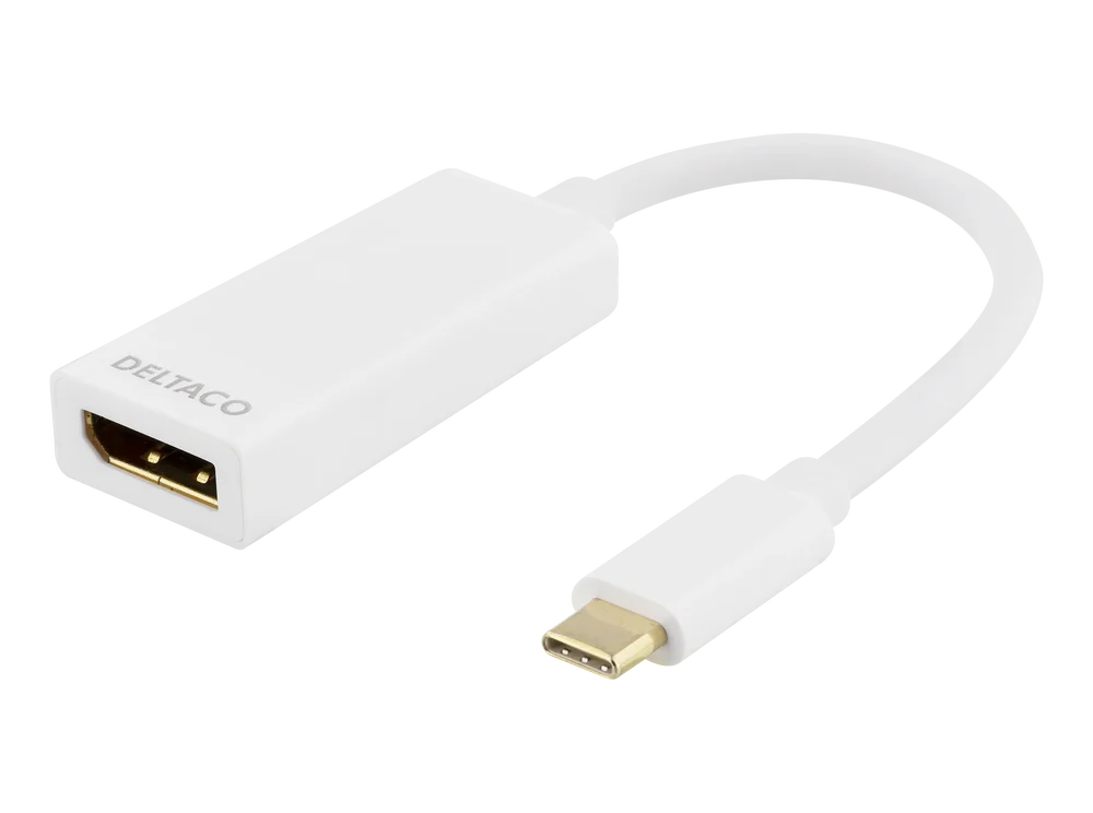 Deltaco Adapter USB-C til DisplayPort, hvit Deltaco Adapter USB-C til DisplayPort, hvit