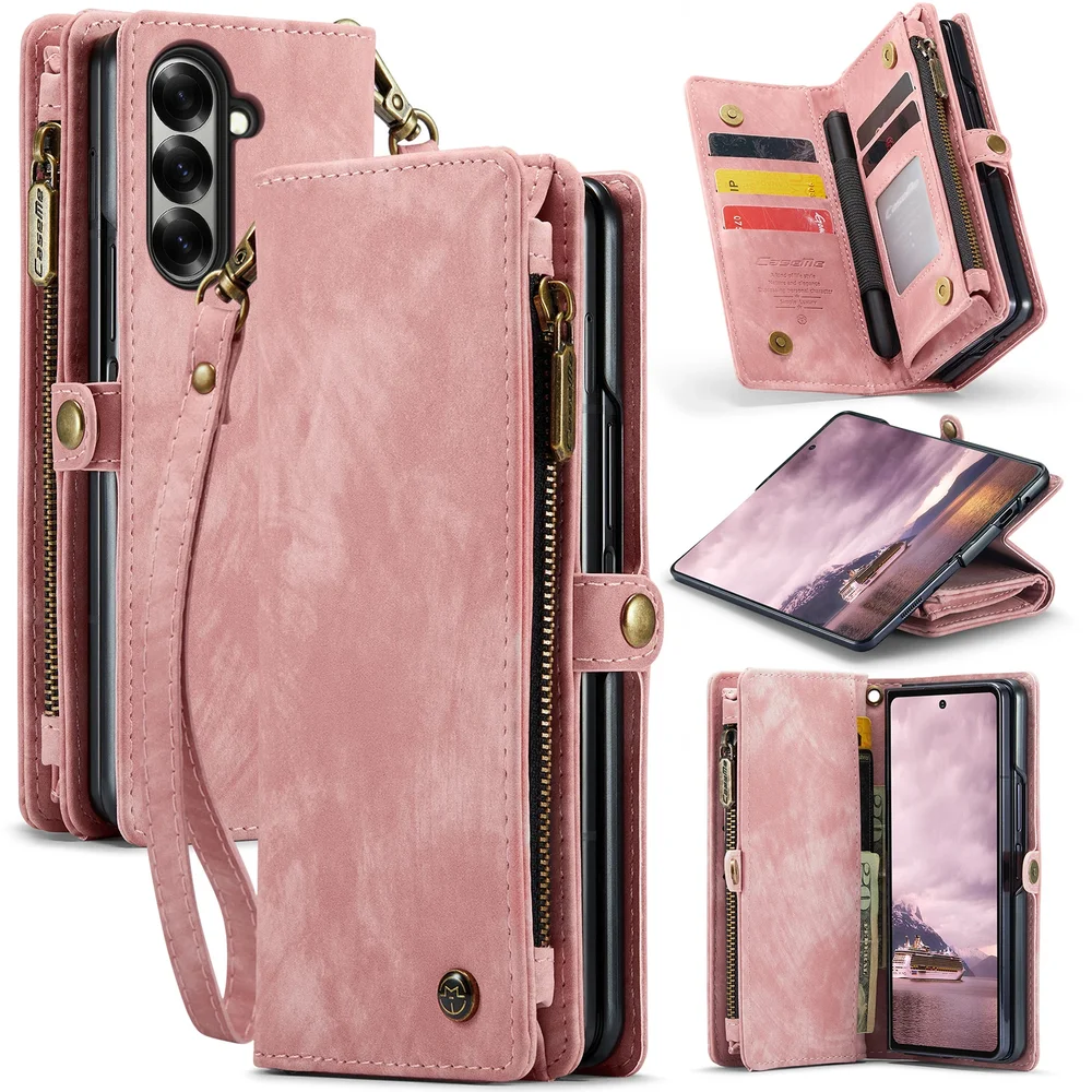 CaseMe Samsung Galaxy Z Fold 8 Ultra Romslig lommeboketui med mange kortlommer, Rosa CaseMe Samsung Galaxy Z Fold 8 Ultra Romslig lommeboketui med mange kortlommer, Rosa