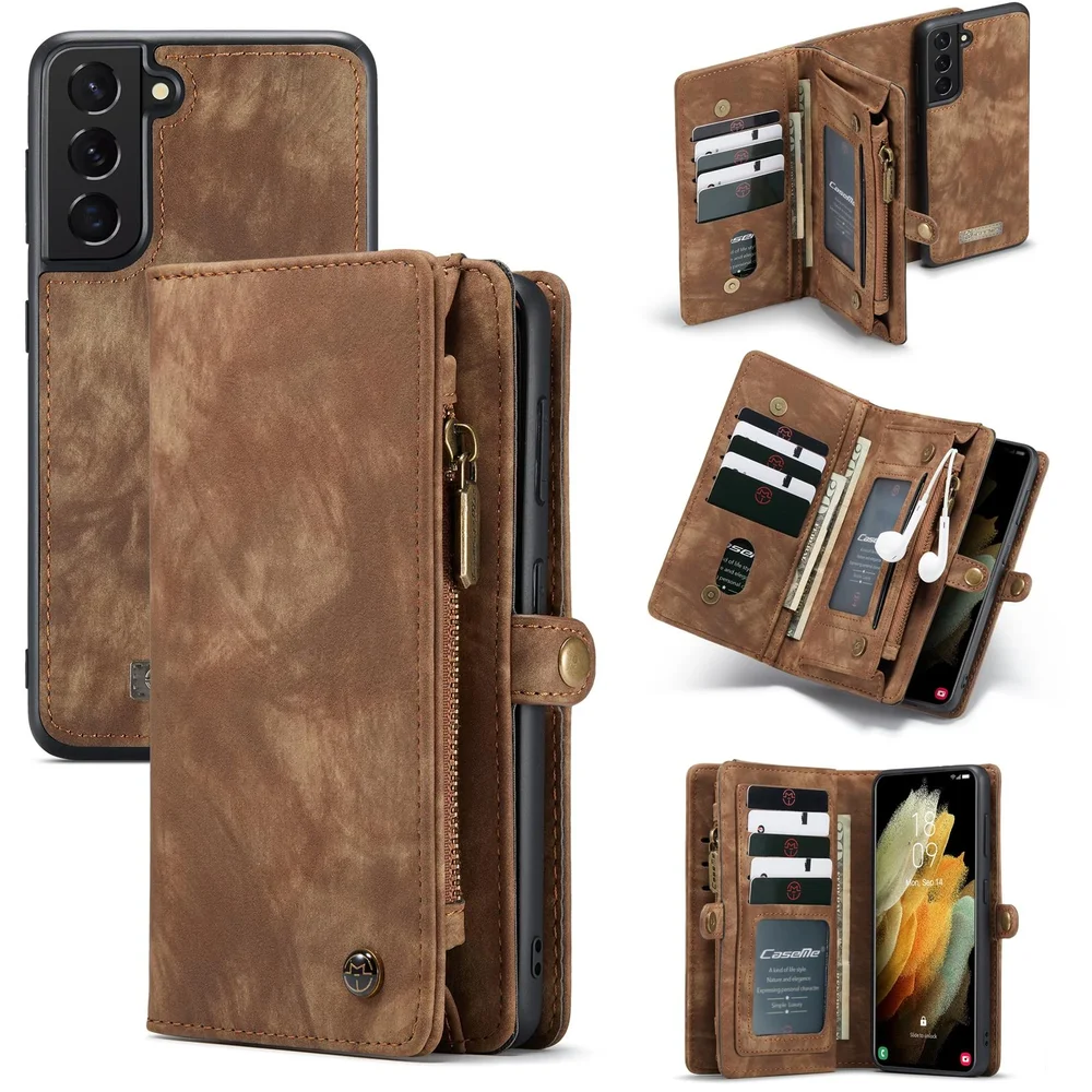 CaseMe Samsung Galaxy S21 Romslig lommeboketui med mange kortlommer, Brun CaseMe Samsung Galaxy S21 Romslig lommeboketui med mange kortlommer, Brun