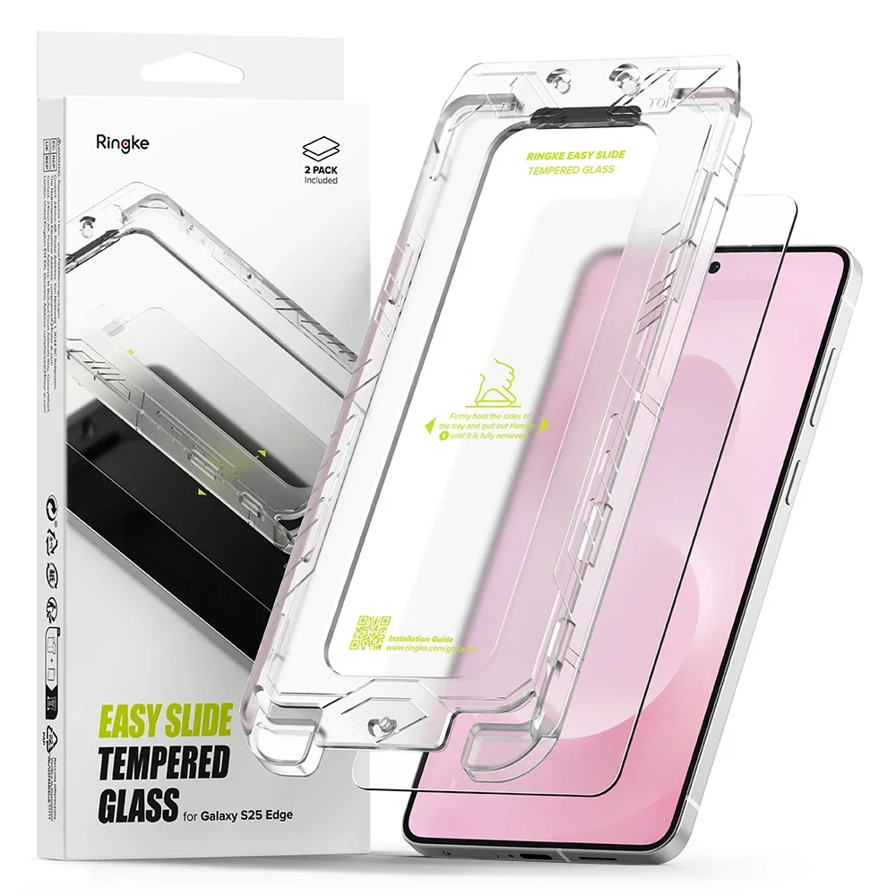 Ringke Samsung Galaxy S25 Edge Skjermbeskytter i glass med monteringsramme (2-pack)