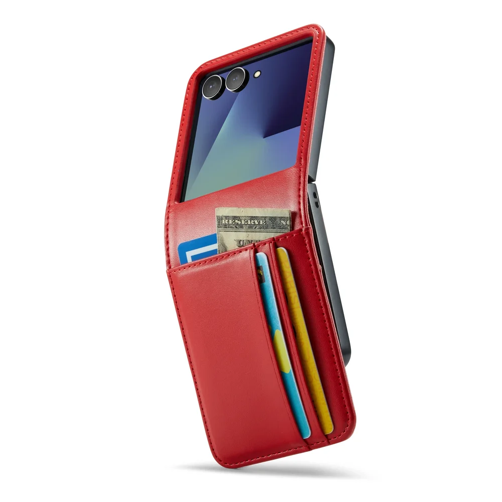 Mobique Samsung Galaxy Z Flip 7 Lommeboketui i ekte skinn, Rød