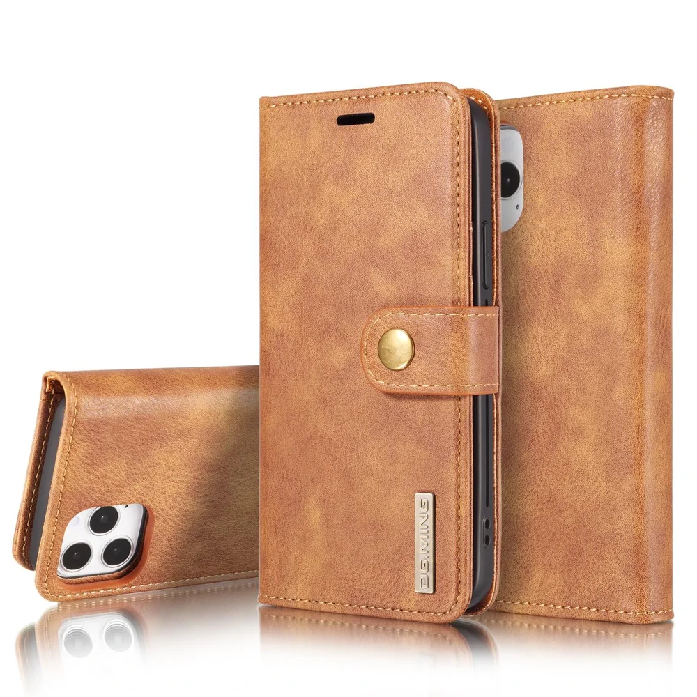 DG.MING iPhone 12/iPhone 12 Pro Lommeboketui med avtakbart deksel, Cognac DG.MING iPhone 12/iPhone 12 Pro Lommeboketui med avtakbart deksel, Cognac