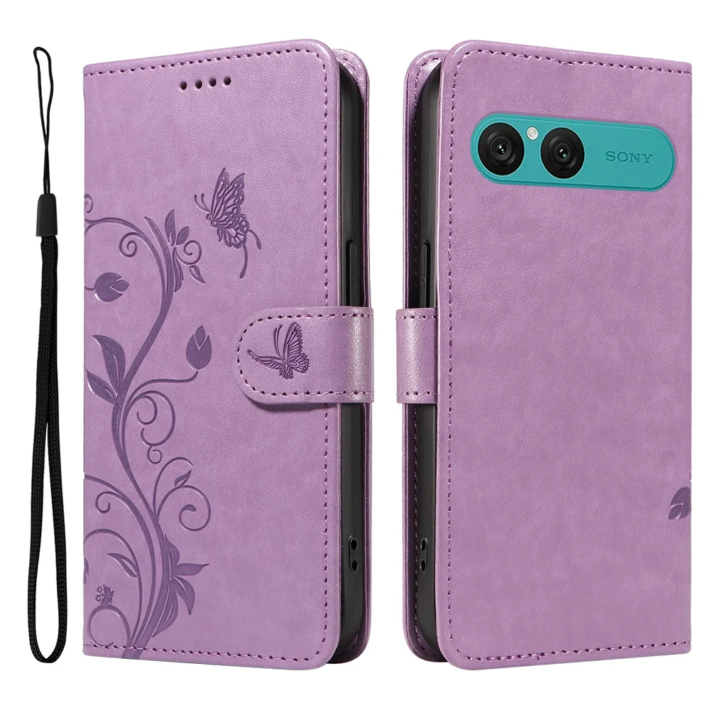 Sony Xperia 10 VII Mobiletui med sommerfugler, Lilla Sony Xperia 10 VII Mobiletui med sommerfugler, Lilla