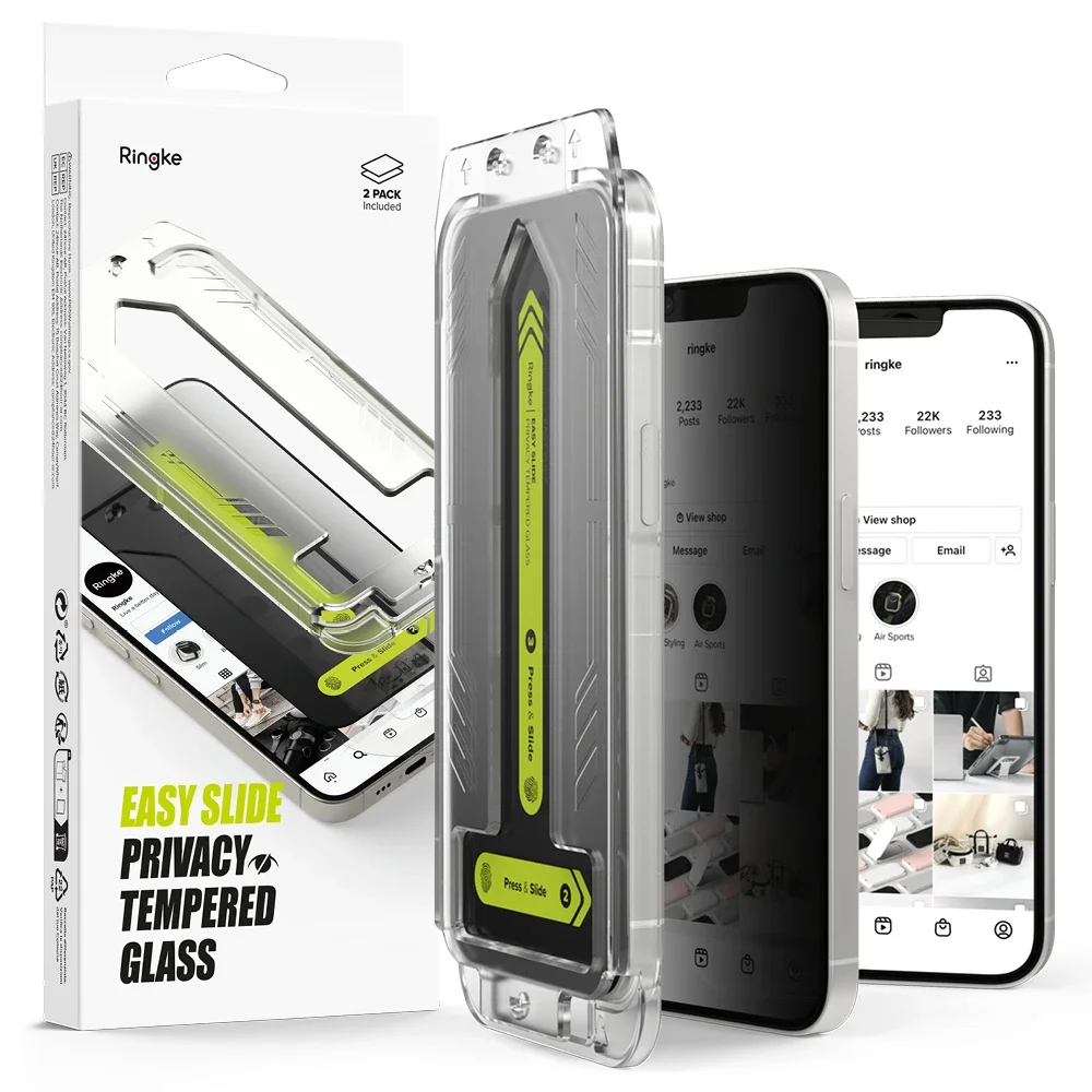 Ringke iPhone 17e Anti-spy Skjermbeskytter i glass med monteringsram (2-pack)