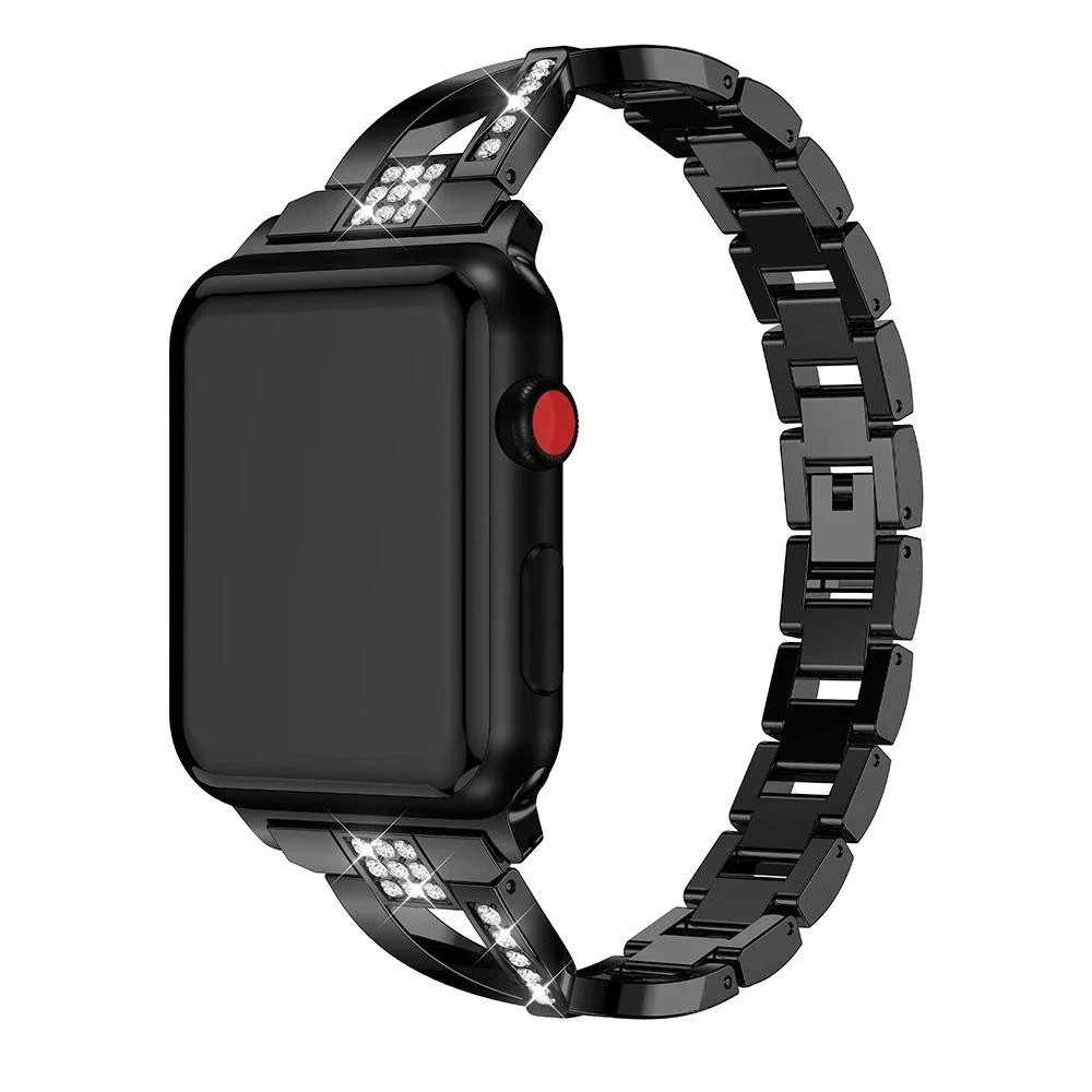 Apple Watch Series 12 42mm Smal lenkereim med glitrende steiner, Svart