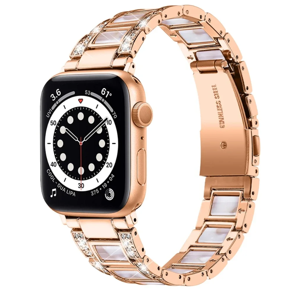 Apple Watch SE 3 40mm reim i metall med fine steiner, Rosegold Pearl Apple Watch SE 3 40mm reim i metall med fine steiner, Rosegold Pearl