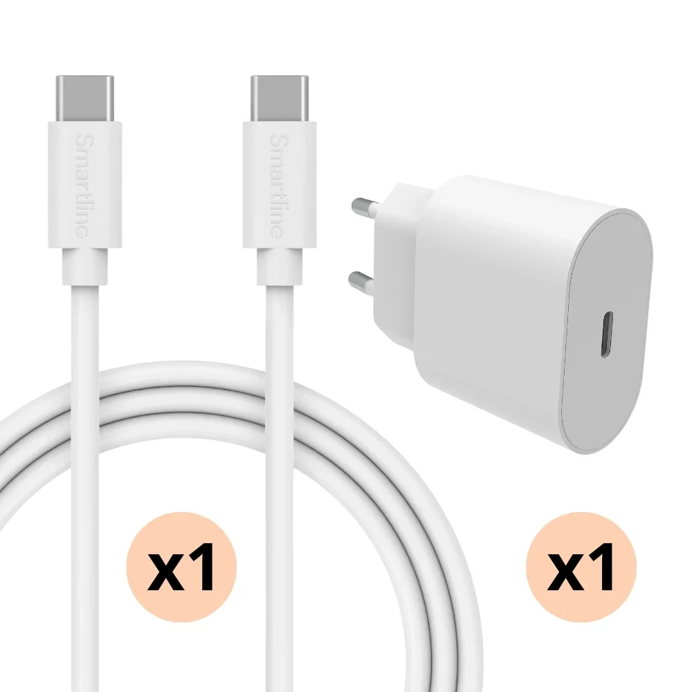 Smartline Apple iPhone 15 Plus Kit for optimal lading med 2m USB-C-kabel, Hvit Smartline Apple iPhone 15 Plus Kit for optimal lading med 2m USB-C-kabel, Hvit