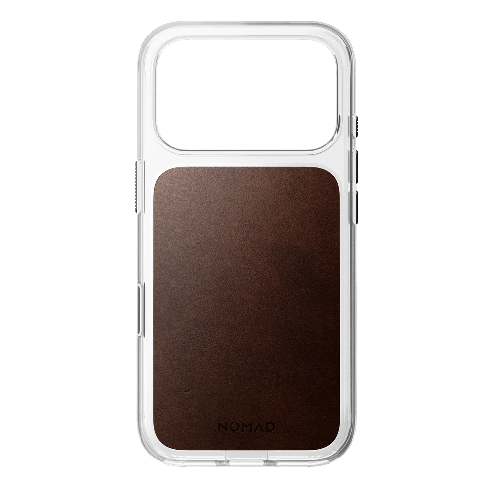 Nomad iPhone 18 Pro MagSafe hybriddeksel - Clear Leather, Rustic Brown