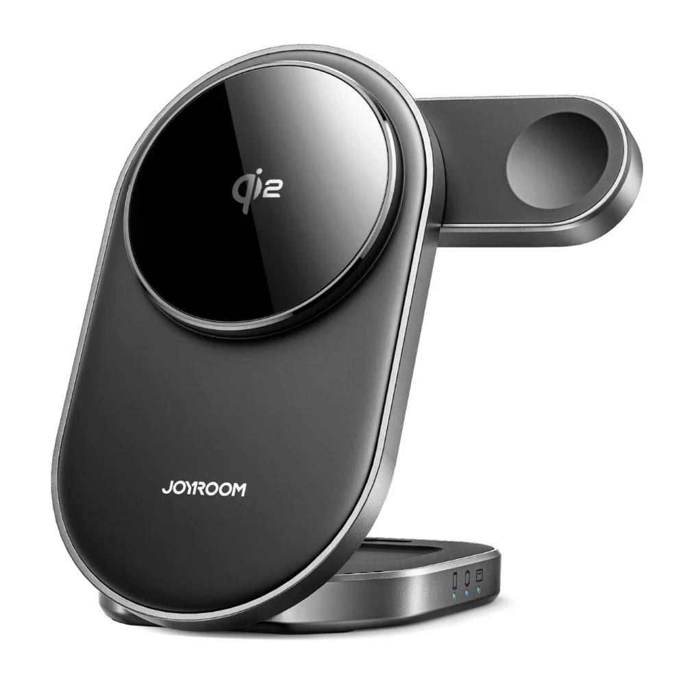 Joyroom 3-i-1 Sammenleggbar Trådløs magnetisk Qi2 Ladestativ, Svart Joyroom 3-i-1 Sammenleggbar Trådløs magnetisk Qi2 Ladestativ, Svart