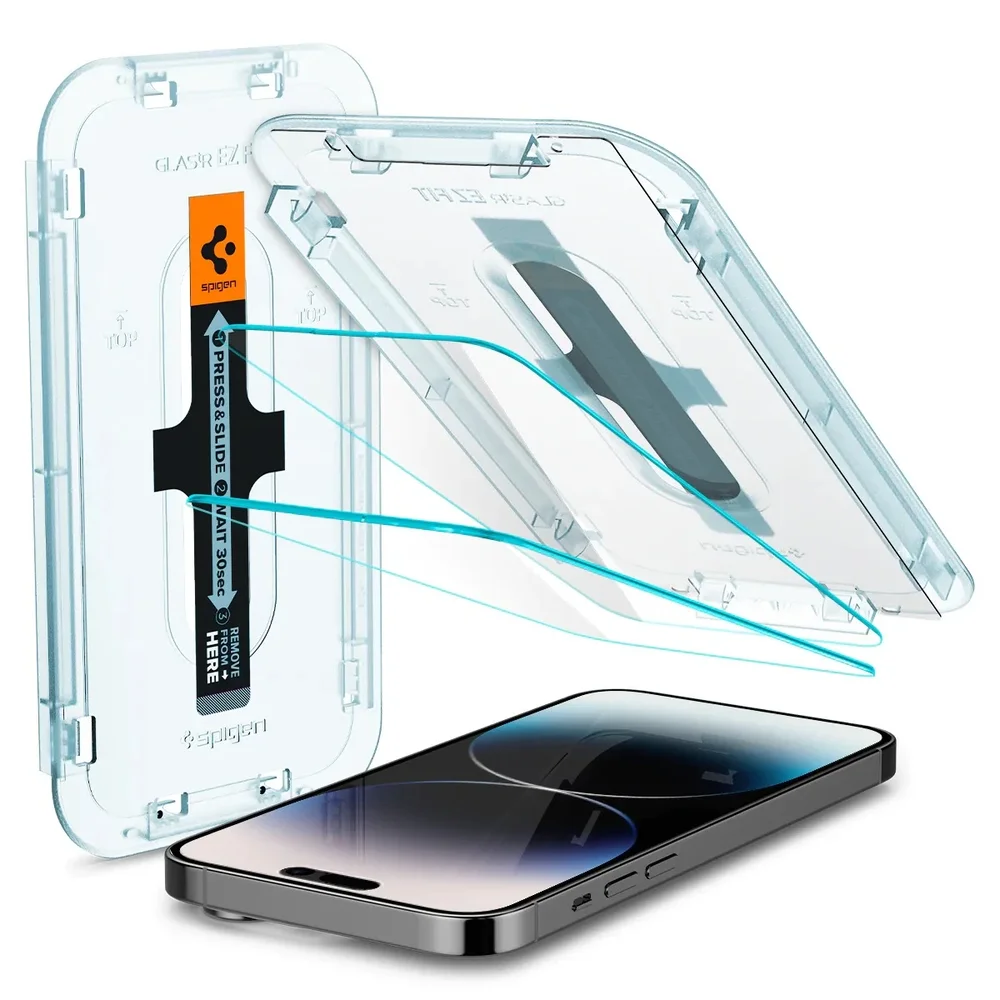 Spigen iPhone 14 Pro Skjermbeskytter med monteringsramme (2-pack) GLAS.tR EZ Fit