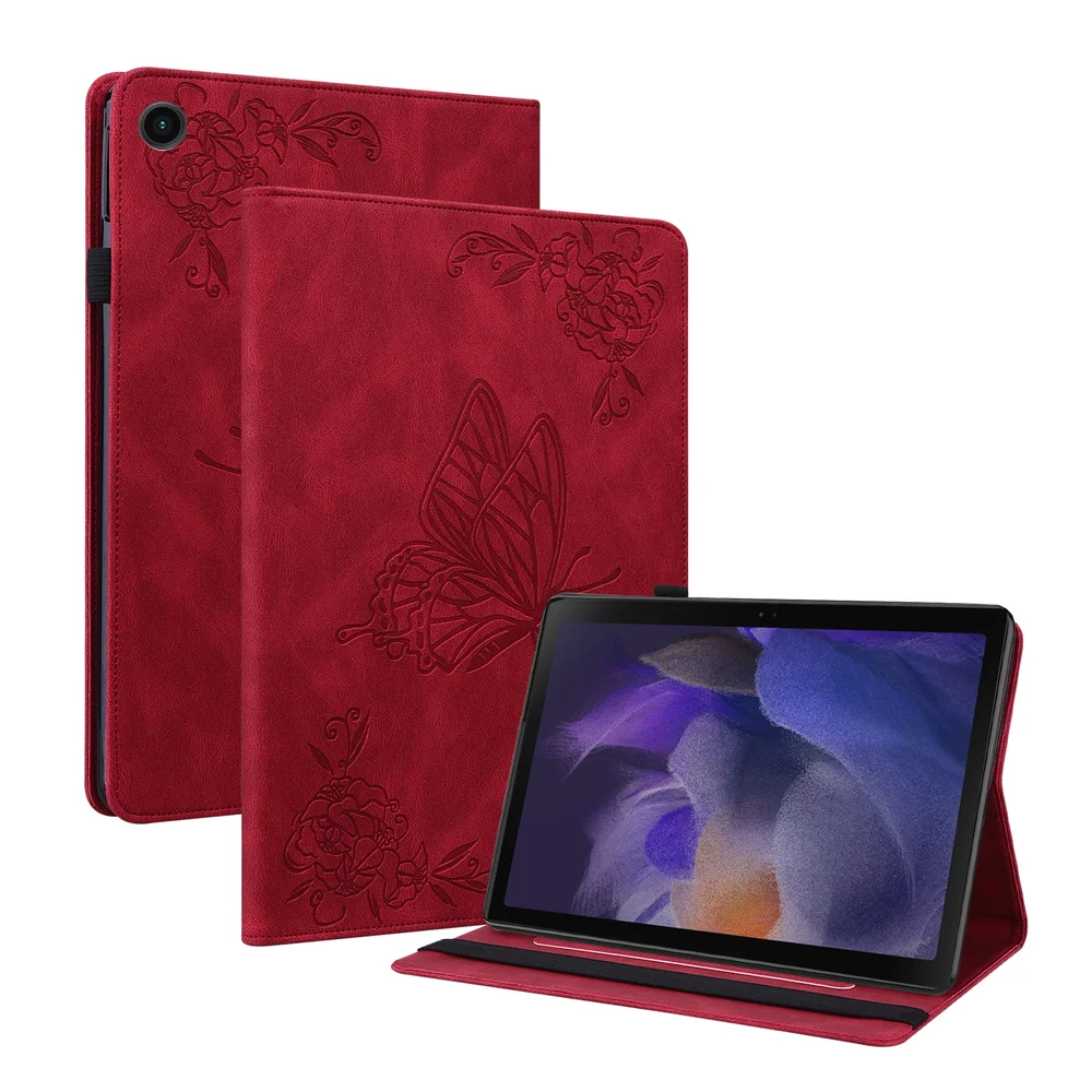 Samsung Galaxy Tab A11 Plus Fint etui med sommerfugler, Rød Samsung Galaxy Tab A11 Plus Fint etui med sommerfugler, Rød