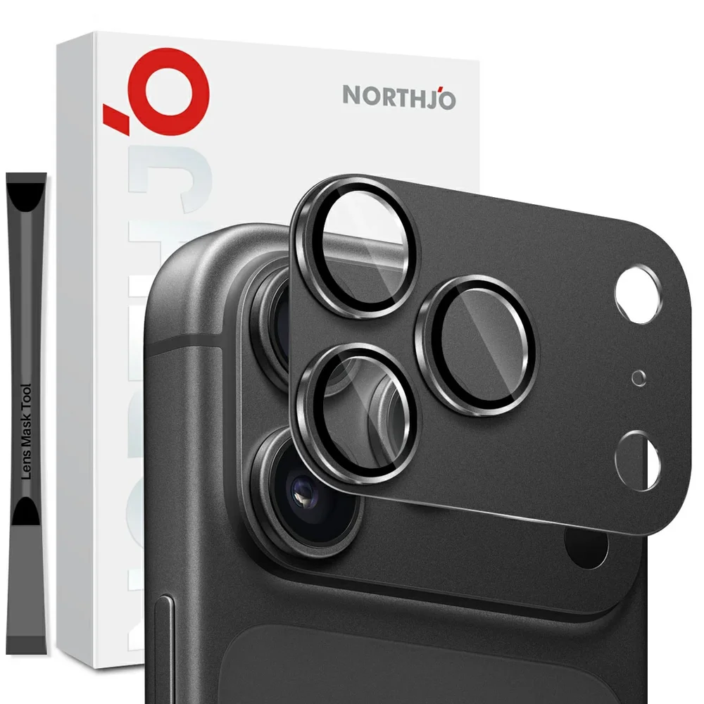 NORTHJO iPhone 18 Pro Kamerabeskyttelse herdet glass med metallramme, Svart