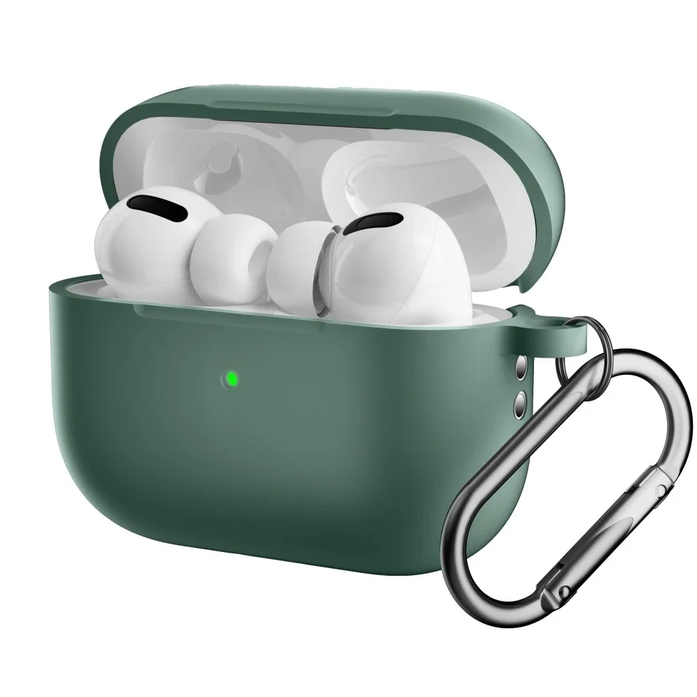 Apple AirPods Pro 2 Silikondeksel med karabinkrok, Grønn Apple AirPods Pro 2 Silikondeksel med karabinkrok, Grønn