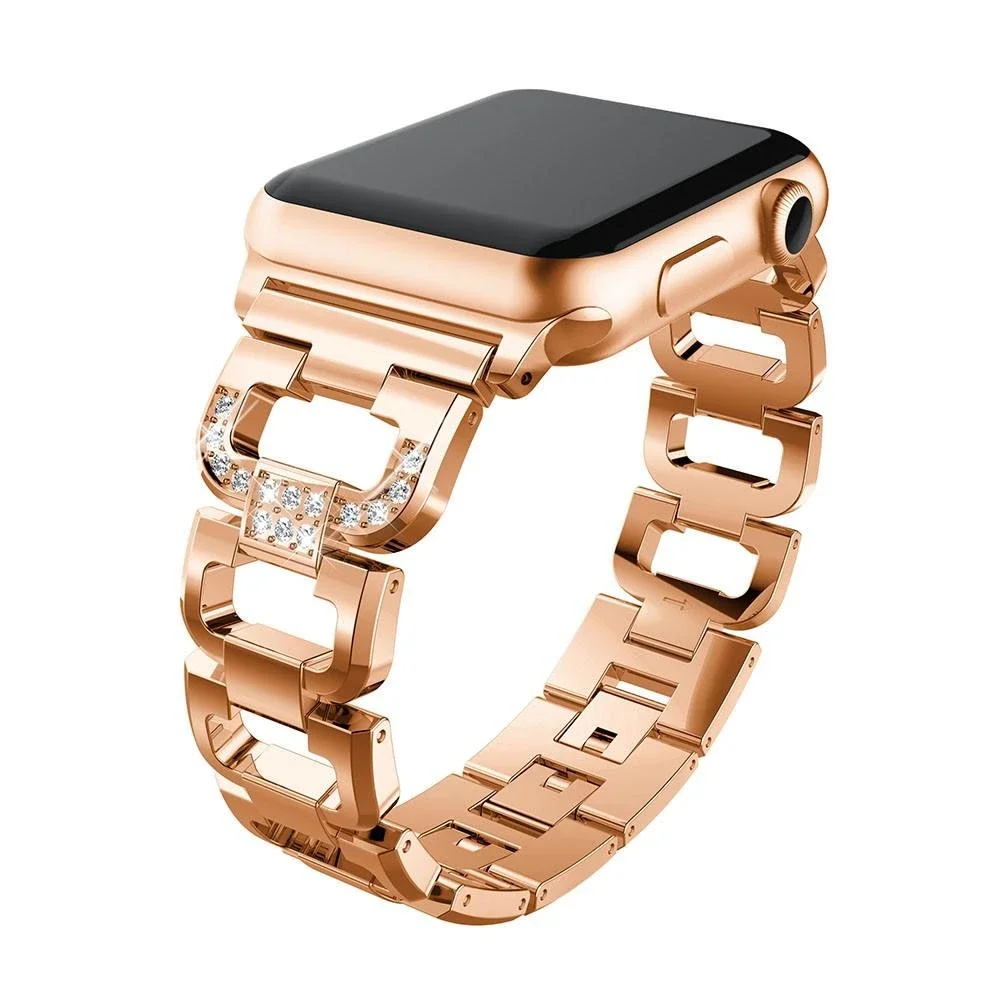 Apple Watch SE 3 44mm Luksuriøs reim med glitrende steiner, Rosegull