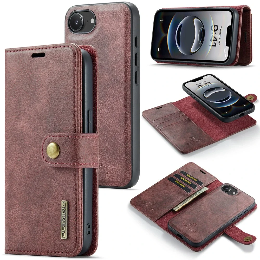 DG.MING iPhone 17e Lommeboketui med avtakbart deksel, Red DG.MING iPhone 17e Lommeboketui med avtakbart deksel, Red