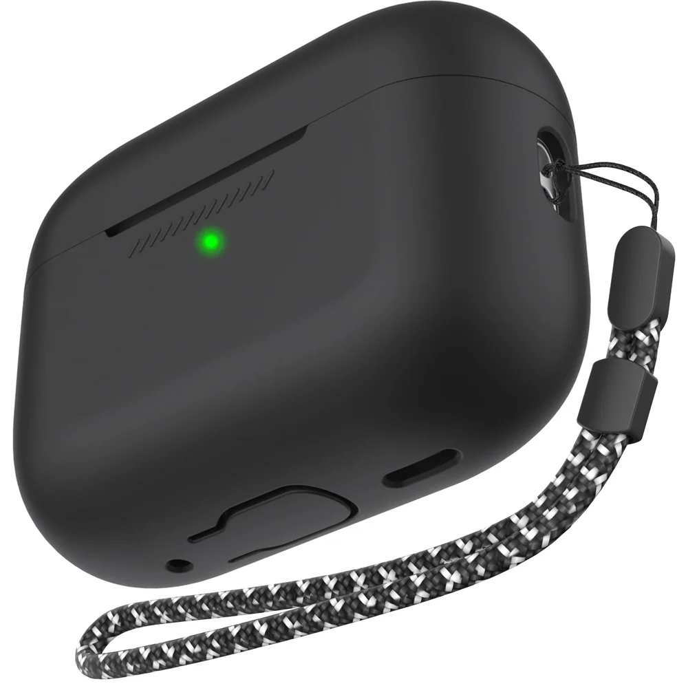 Ahastyle Apple AirPods Pro 3 Ekstra slitesterkt silikondeksel med håndstropp, Svart