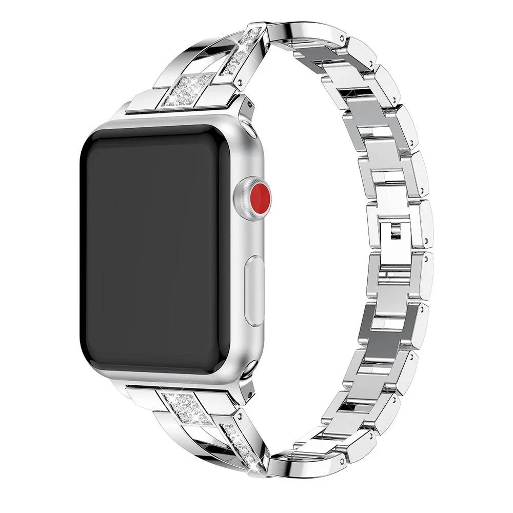 Apple Watch SE 3 44mm Smal lenkereim med glitrende steiner, Sølv