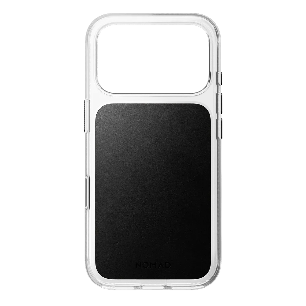Nomad iPhone 18 Pro MagSafe hybriddeksel - Clear Leather, Black