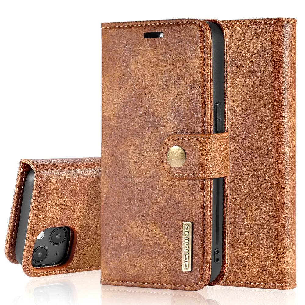 DG.MING iPhone 14 Lommeboketui med avtakbart deksel, Cognac DG.MING iPhone 14 Lommeboketui med avtakbart deksel, Cognac
