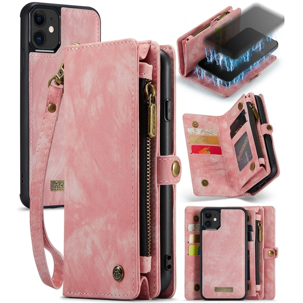 CaseMe iPhone 11 Romslig lommeboketui med mange kortlommer, Rosa