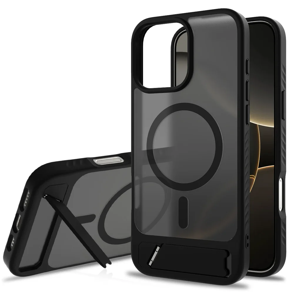 iPhone 16 Pro Max Magnetisk hybriddeksel med innebygd stativ, Svart