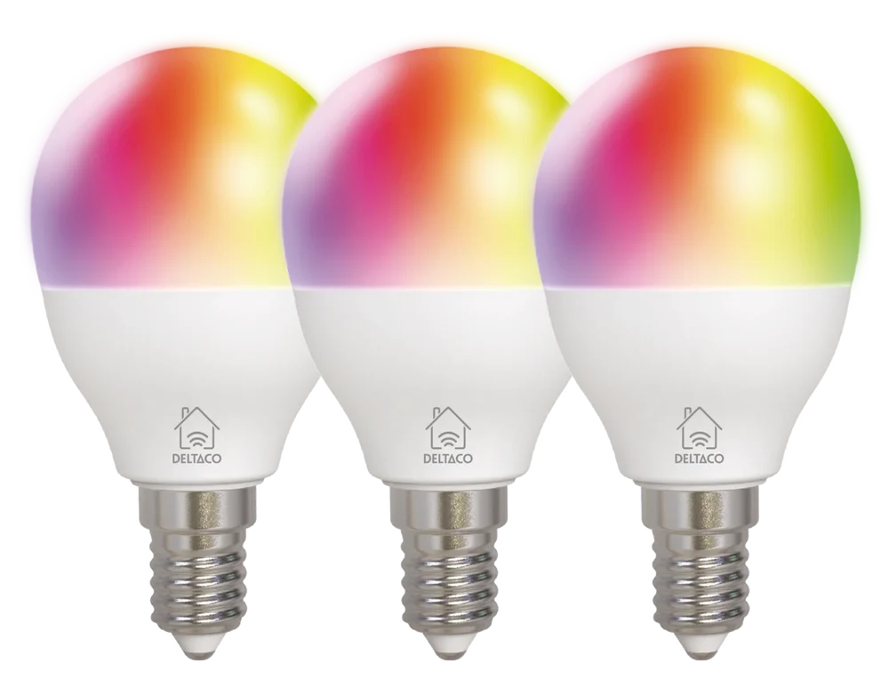 Deltaco Smarte LED-pærer E14 RGB 5W (3-pack)