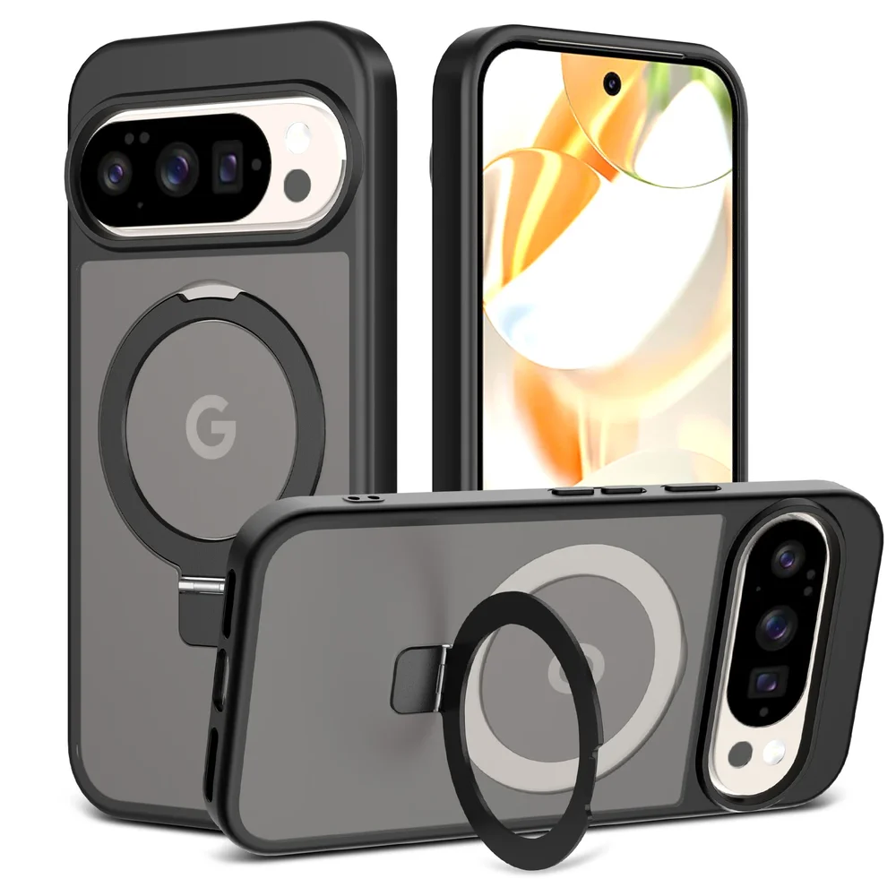 Google Pixel 10a Magnetic hybriddeksel med stativfunksjon, Svart Google Pixel 10a Magnetic hybriddeksel med stativfunksjon, Svart