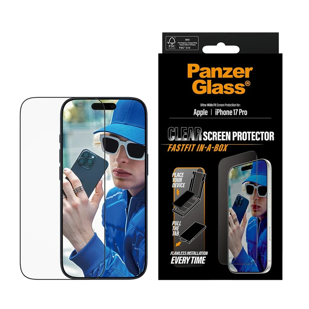 PanzerGlass iPhone 17 Pro Skjermbeskytter med Fastfit in-a-box - Ultra Wide Fit