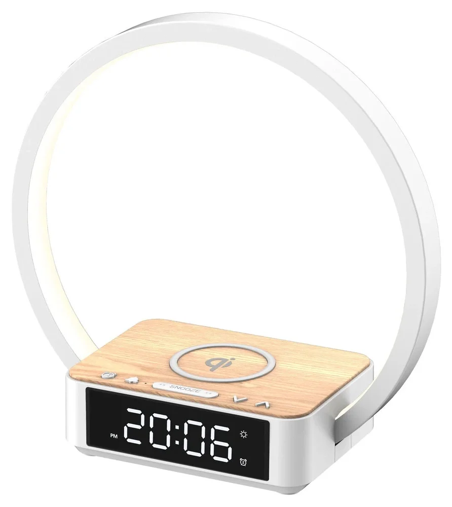 Clas Ohlson Digital vekkerklokke med Wake-Up Light og trådløs Qi-lading, Hvit Clas Ohlson Digital vekkerklokke med Wake-Up Light og trådløs Qi-lading, Hvit