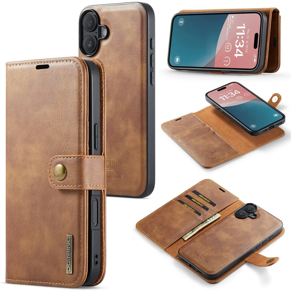 DG.MING iPhone 16 Plus Lommeboketui med avtakbart deksel, Cognac DG.MING iPhone 16 Plus Lommeboketui med avtakbart deksel, Cognac