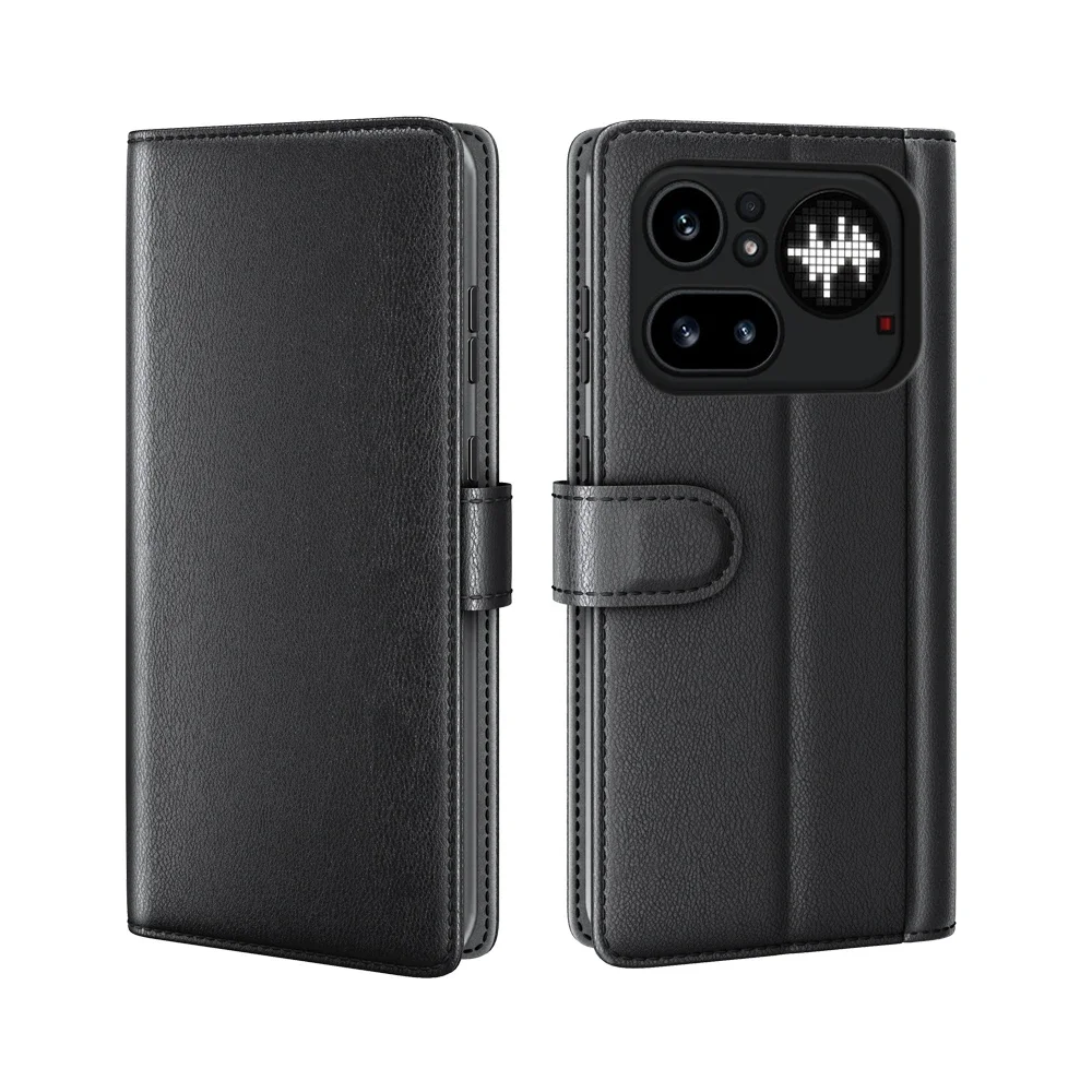Nothing Phone 4a Pro Lommeboketui i ekte skinn, Svart Nothing Phone 4a Pro Lommeboketui i ekte skinn, Svart