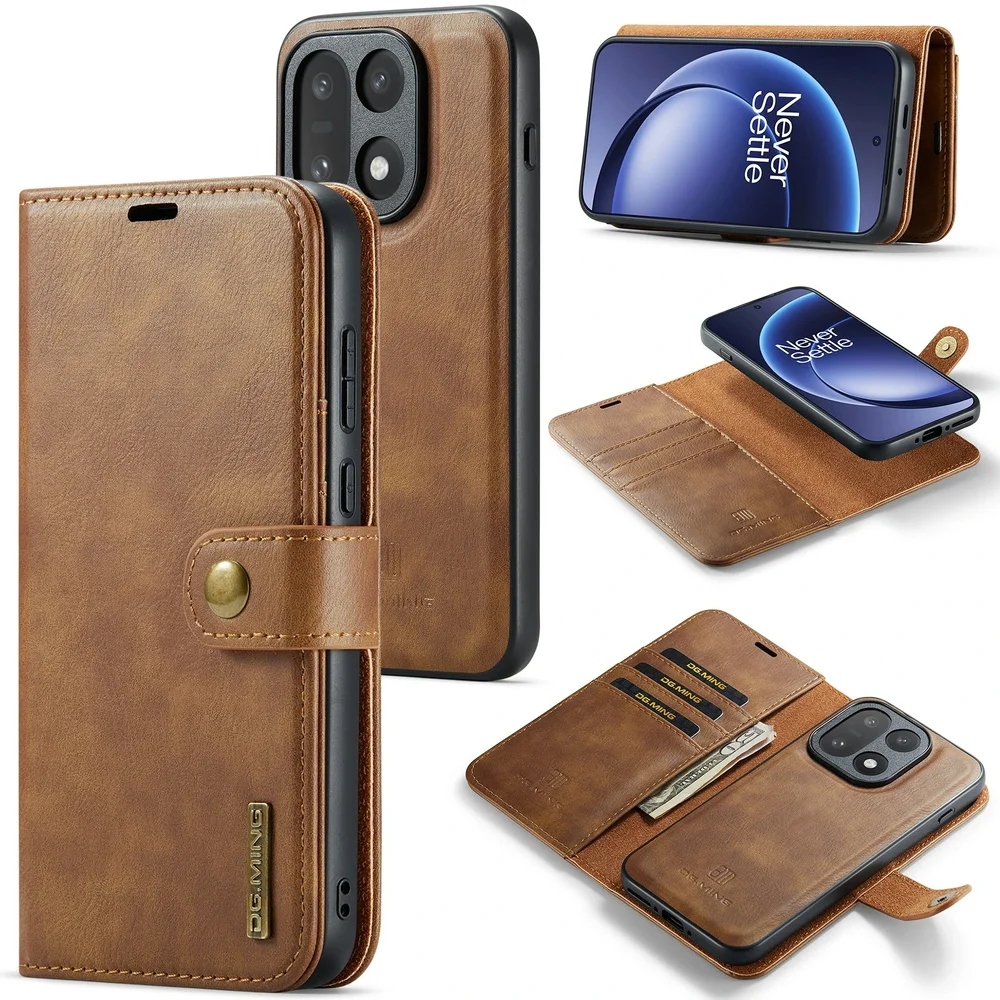 DG.MING OnePlus 15 Lommeboketui med avtakbart deksel, Cognac DG.MING OnePlus 15 Lommeboketui med avtakbart deksel, Cognac