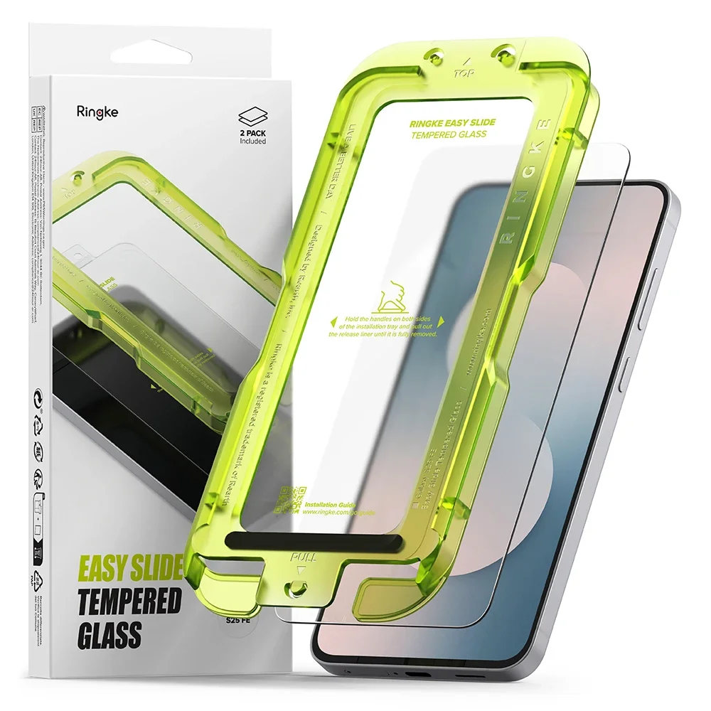 Ringke Samsung Galaxy S25 FE Skjermbeskytter i glass med monteringsramme (2-pack)