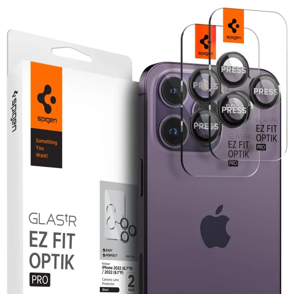 Spigen iPhone 14 Pro Max EZ Fit Linsebeskytter (2-pack), Svart Spigen iPhone 14 Pro Max EZ Fit Linsebeskytter (2-pack), Svart